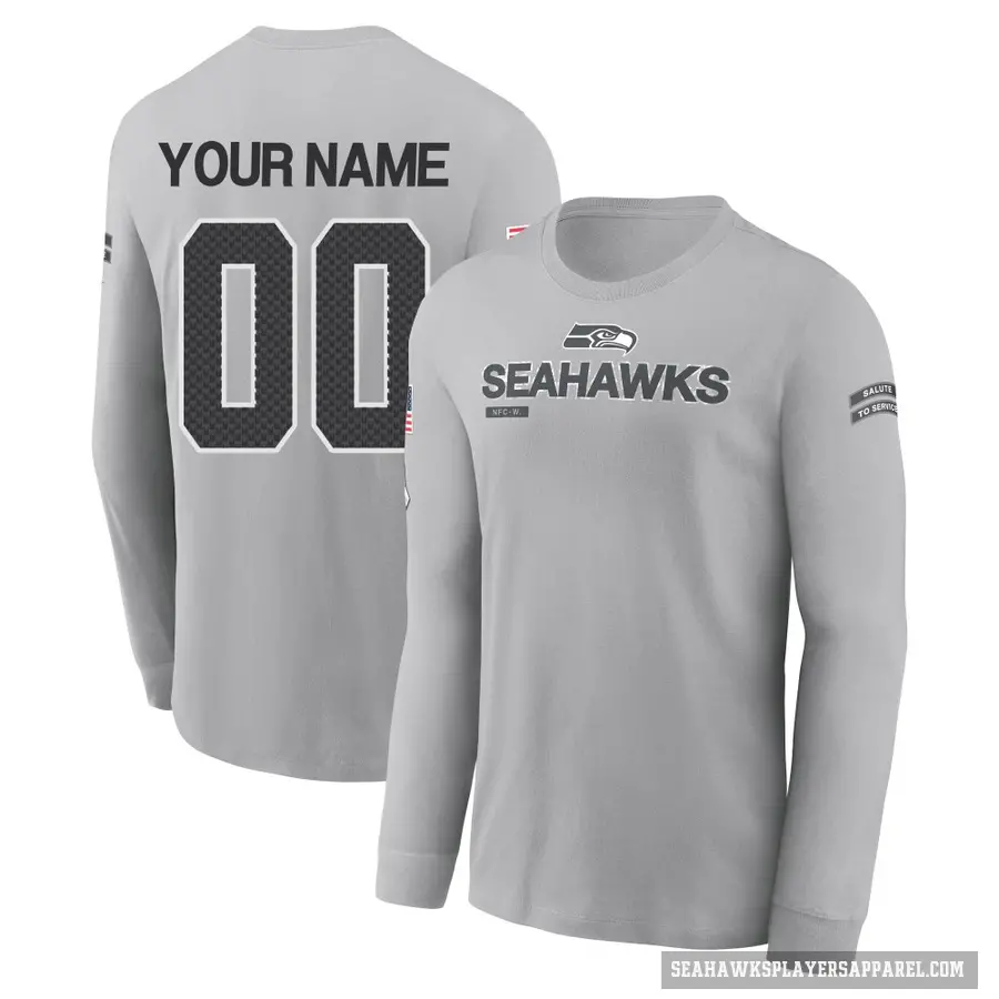 Men's ＃00 Custom Seattle Seahawks Gray 2024 Salute to Service Long Sleeve T-Shirt