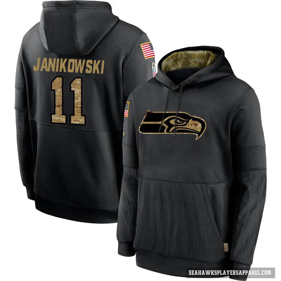 Men's ＃11 Sebastian Janikowski Seattle Seahawks Black 2020 Salute to Service Sideline Performance Pullover Hoodie