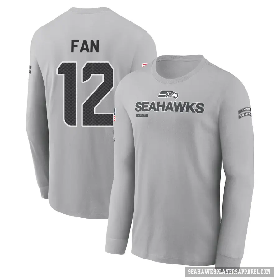 Men's ＃12 12th Fan Seattle Seahawks Gray 2024 Salute to Service Long Sleeve T-Shirt