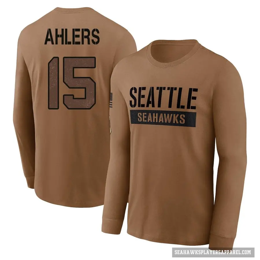 Men's ＃15 Holton Ahlers Seattle Seahawks Brown 2023 Salute To Service Long Sleeve T-Shirt