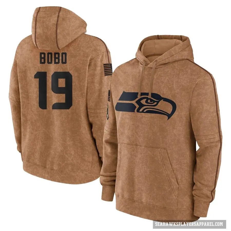 Men's ＃19 Jake Bobo Seattle Seahawks Brown 2023 Salute To Service Club Pullover Hoodie