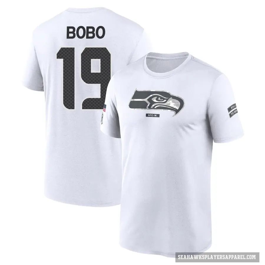 Men's ＃19 Jake Bobo Seattle Seahawks White 2024 Salute to Service Performance T-Shirt