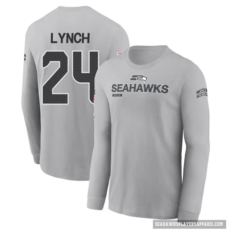 Men's ＃24 Marshawn Lynch Seattle Seahawks Gray 2024 Salute to Service Long Sleeve T-Shirt