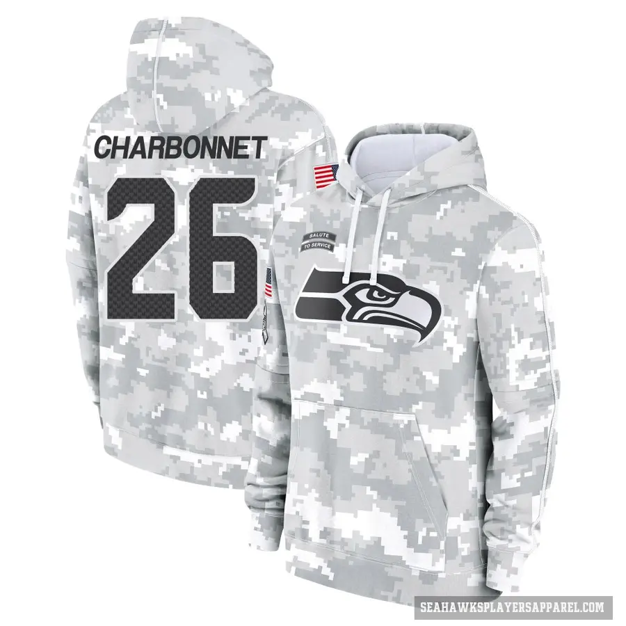 Men's ＃26 Zach Charbonnet Seattle Seahawks Arctic Camo 2024 Salute to Service Club Fleece Pullover Hoodie
