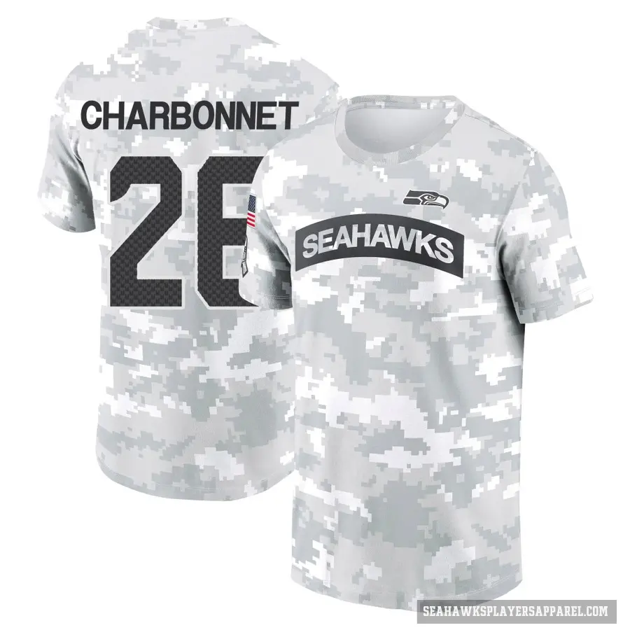 Men's ＃26 Zach Charbonnet Seattle Seahawks Camo Arctic 2024 Salute to Service Performance T-Shirt