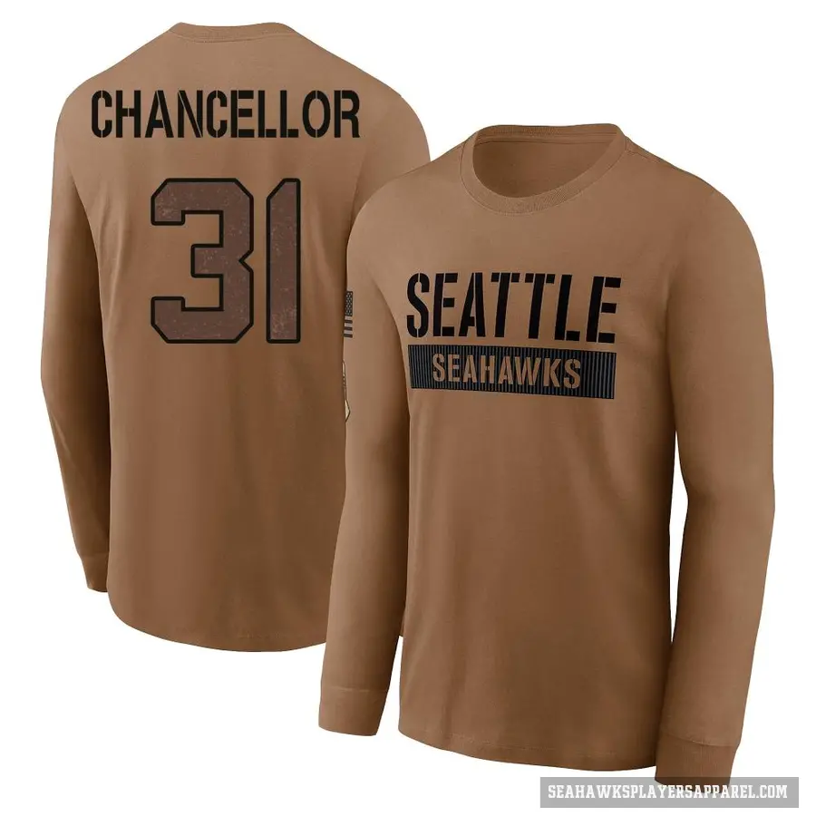 Men's ＃31 Kam Chancellor Seattle Seahawks Brown 2023 Salute To Service Long Sleeve T-Shirt