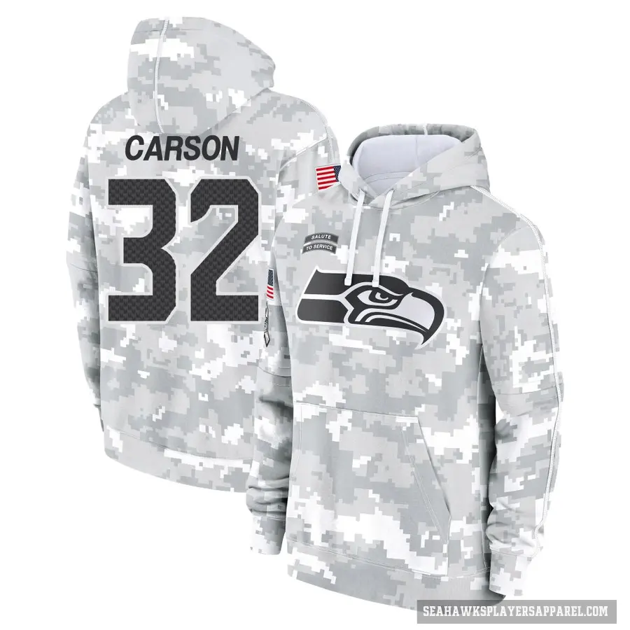 Men's ＃32 Chris Carson Seattle Seahawks Arctic Camo 2024 Salute to Service Club Fleece Pullover Hoodie