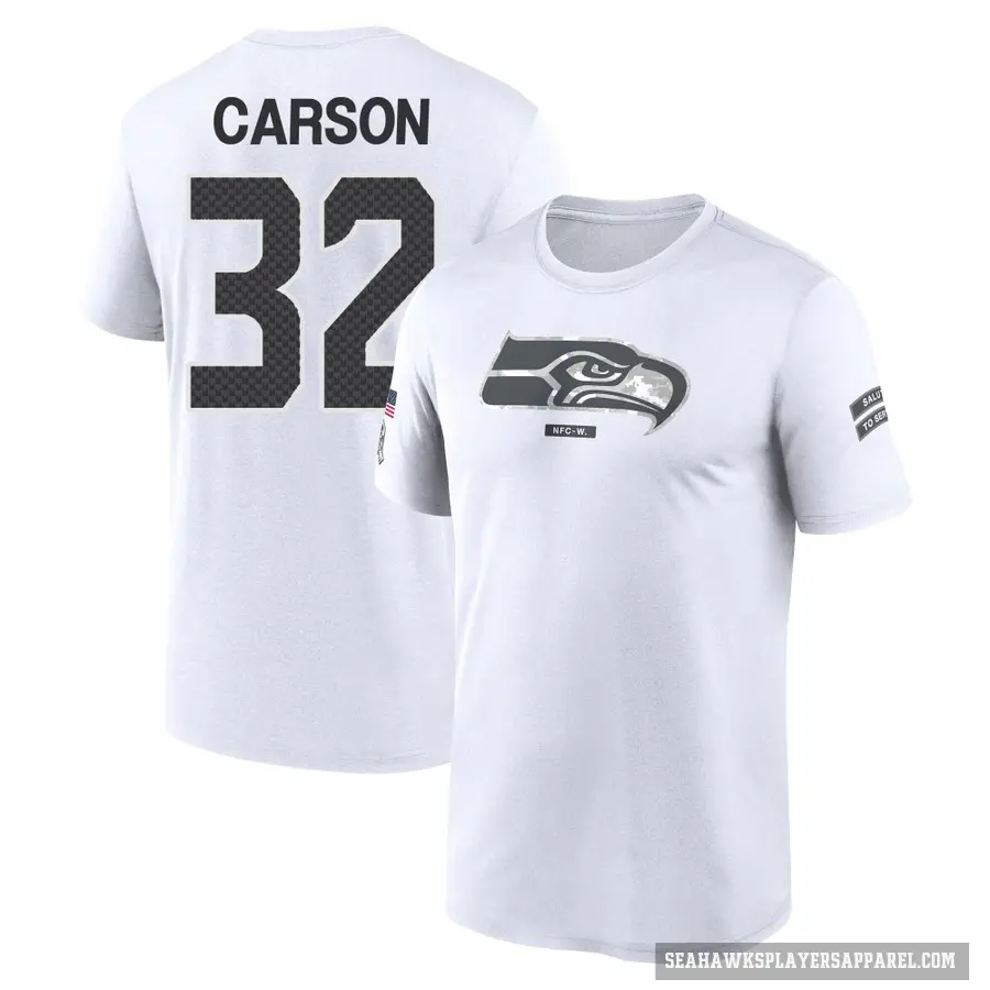 Men's ＃32 Chris Carson Seattle Seahawks White 2024 Salute to Service Performance T-Shirt
