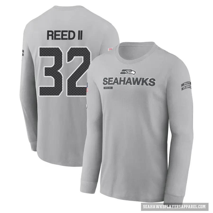 Men's ＃32 Jerrick Reed II Seattle Seahawks Gray 2024 Salute to Service Long Sleeve T-Shirt