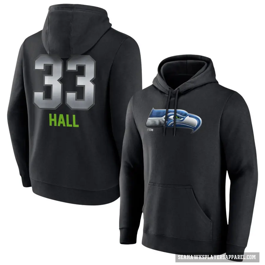 Men's ＃33 Tyler Hall Seattle Seahawks Black Midnight Mascot Pullover Hoodie