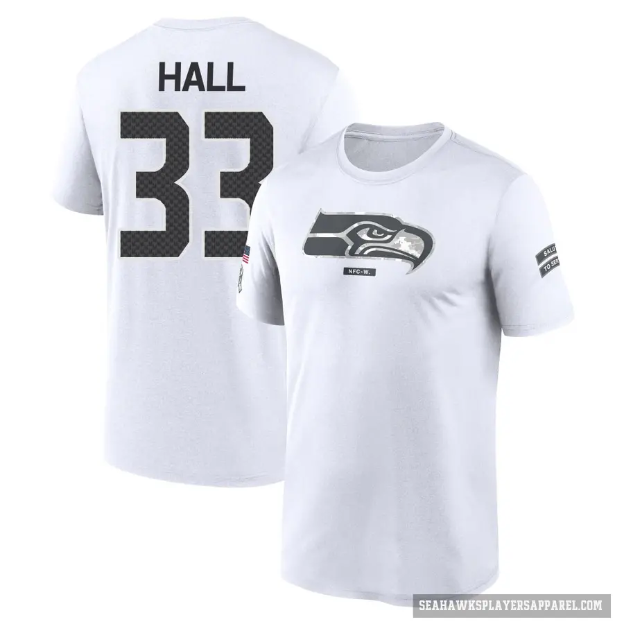 Men's ＃33 Tyler Hall Seattle Seahawks White 2024 Salute to Service Performance T-Shirt