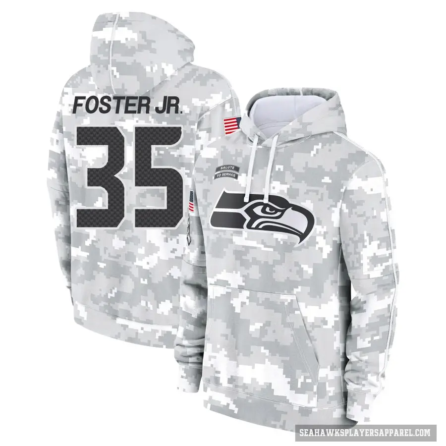 Men's ＃35 Montorie Foster Jr. Seattle Seahawks Arctic Camo 2024 Salute to Service Club Fleece Pullover Hoodie