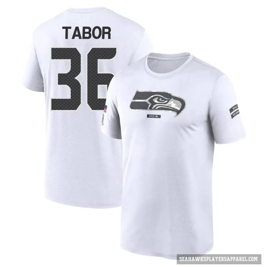 Men's ＃36 Teez Tabor Seattle Seahawks White 2024 Salute to Service Performance T-Shirt