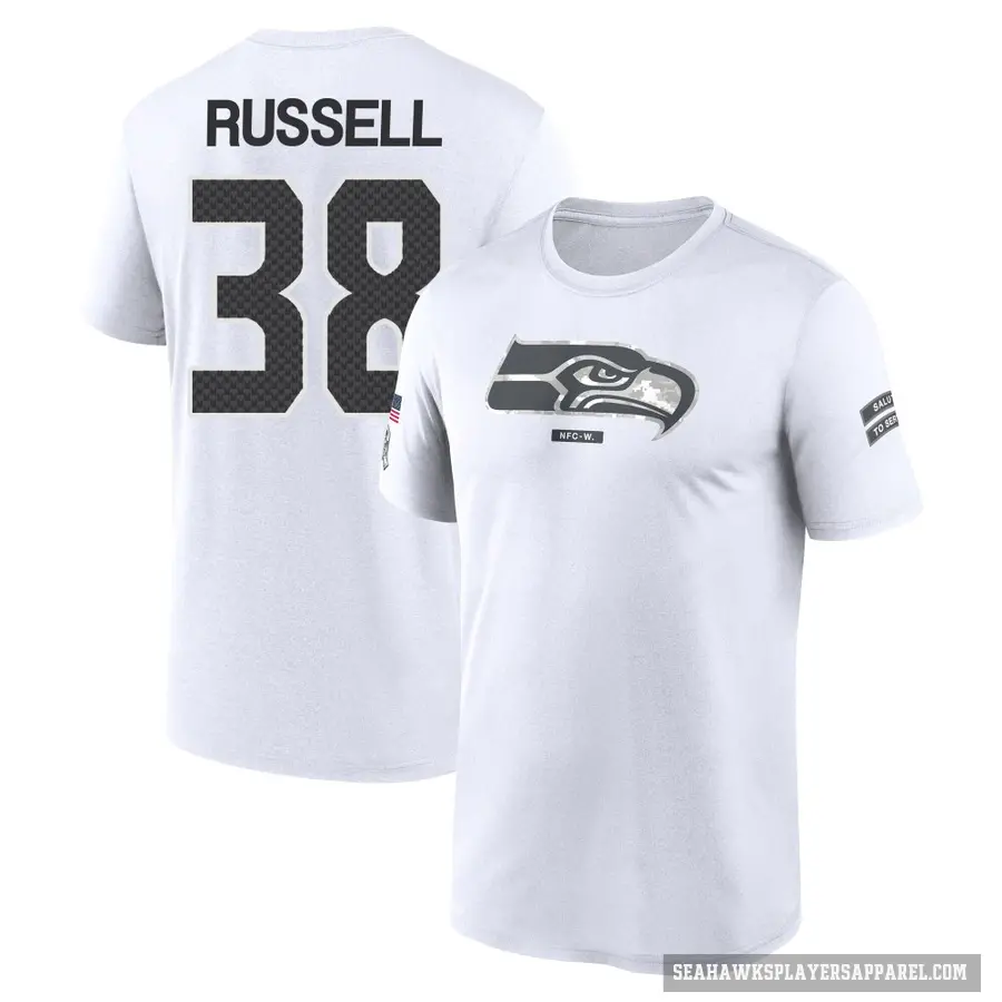 Men's ＃38 Brady Russell Seattle Seahawks White 2024 Salute to Service Performance T-Shirt