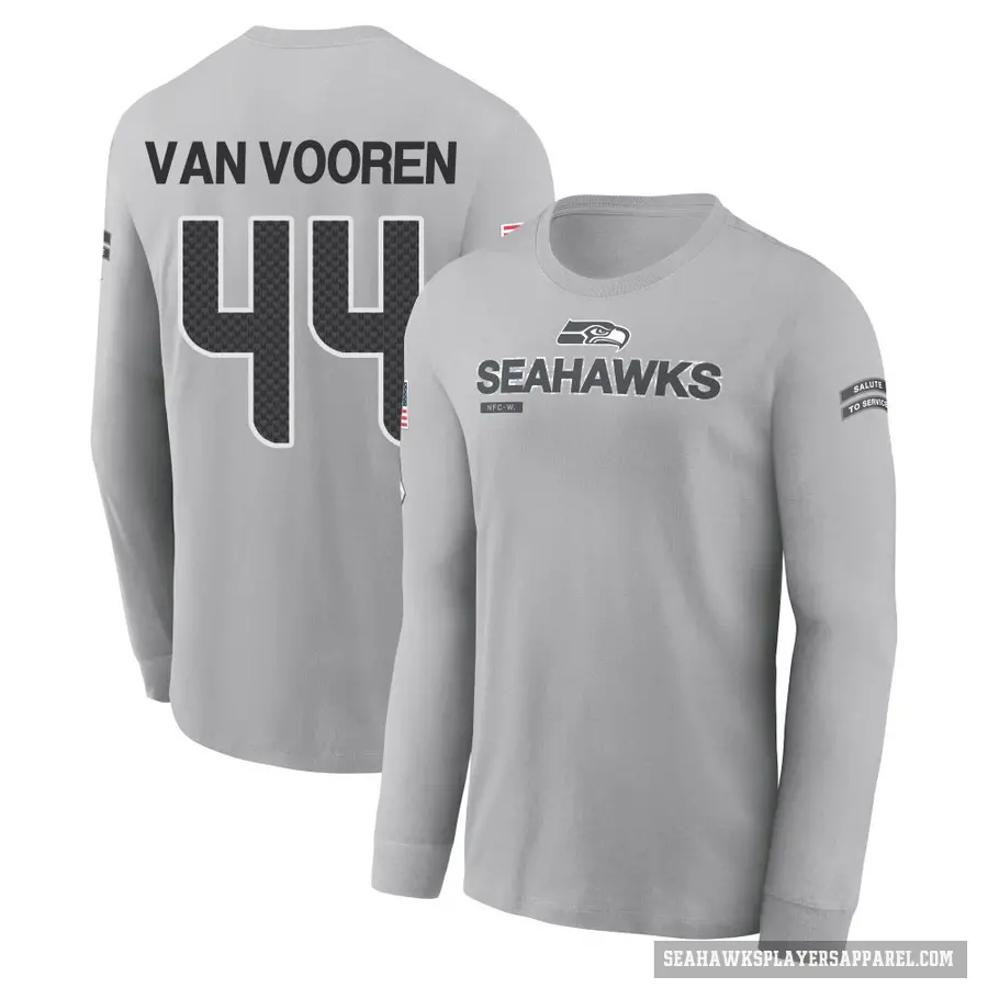 Men's ＃44 Mitch Van Vooren Seattle Seahawks Gray 2024 Salute to Service Long Sleeve T-Shirt