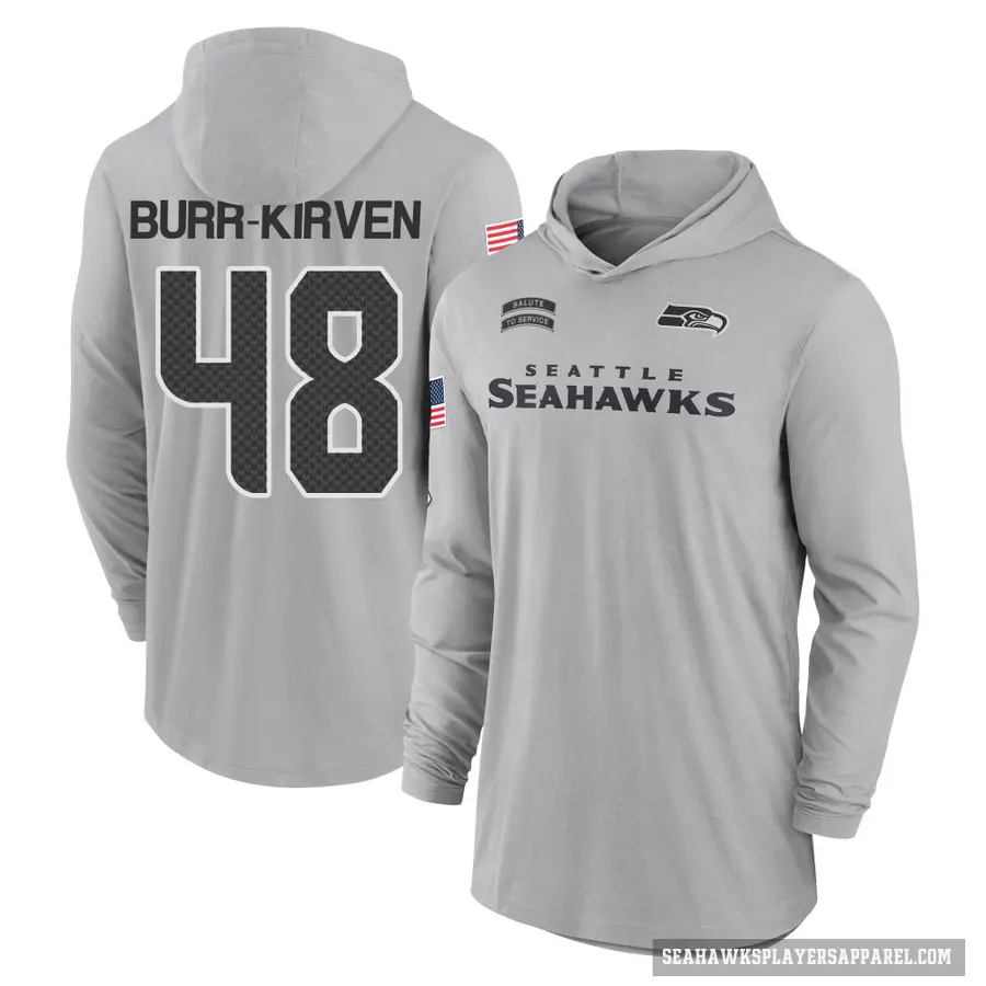 Men's ＃48 Ben Burr-Kirven Seattle Seahawks Gray 2024 Salute to Service Lightweight Performance Long Sleeve Hooded T-Shirt