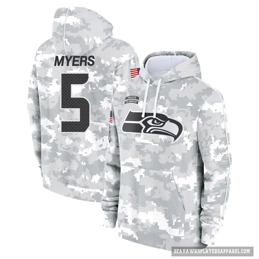 Men's ＃5 Jason Myers Seattle Seahawks Arctic Camo 2024 Salute to Service Club Fleece Pullover Hoodie