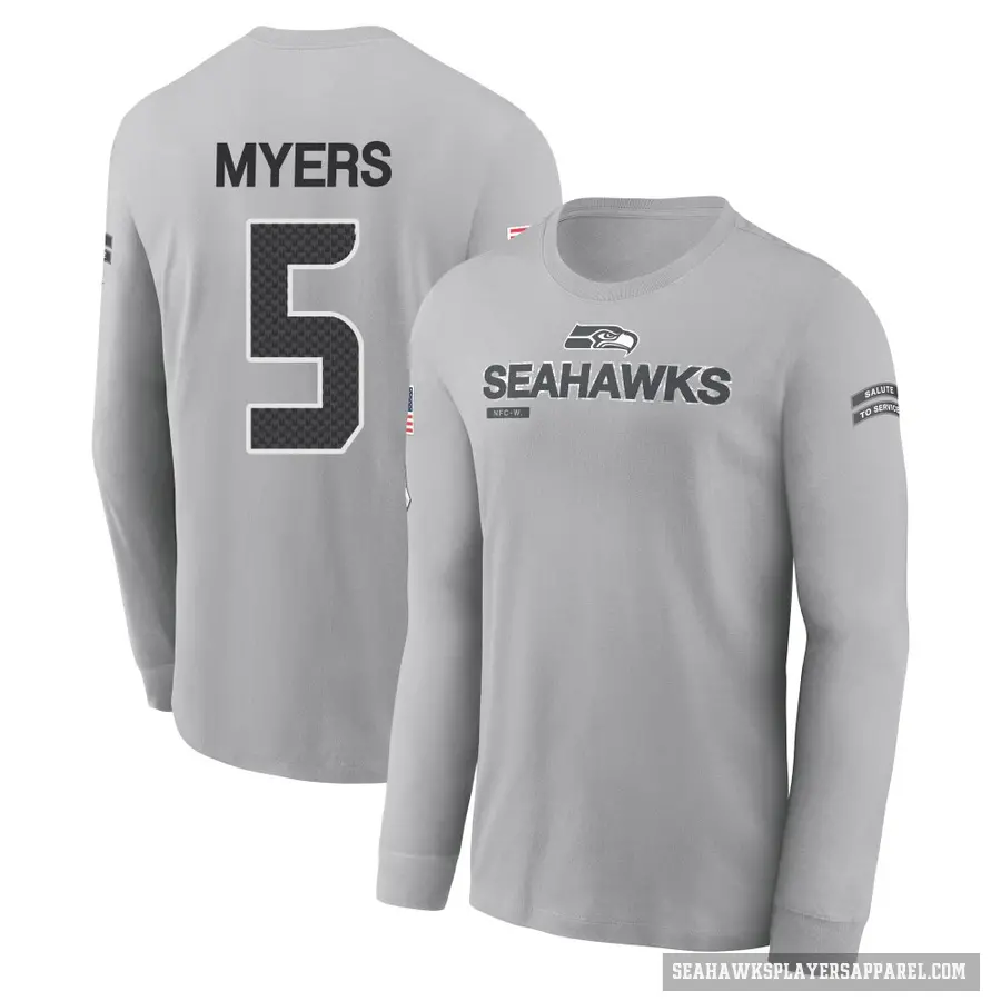 Men's ＃5 Jason Myers Seattle Seahawks Gray 2024 Salute to Service Long Sleeve T-Shirt