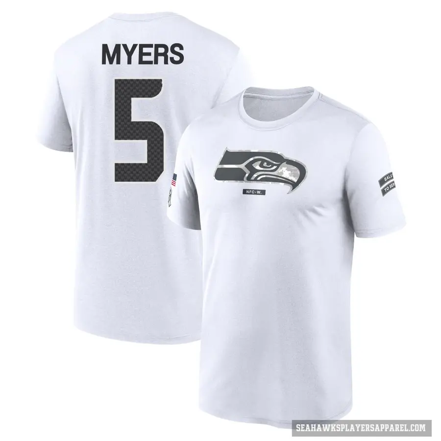 Men's ＃5 Jason Myers Seattle Seahawks White 2024 Salute to Service Performance T-Shirt