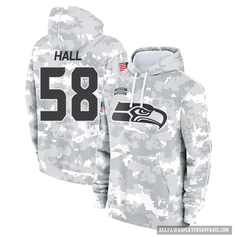 Men's ＃58 Derick Hall Seattle Seahawks Arctic Camo 2024 Salute to Service Club Fleece Pullover Hoodie
