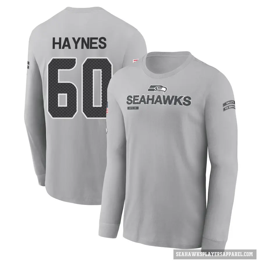 Men's ＃60 Phil Haynes Seattle Seahawks Gray 2024 Salute to Service Long Sleeve T-Shirt