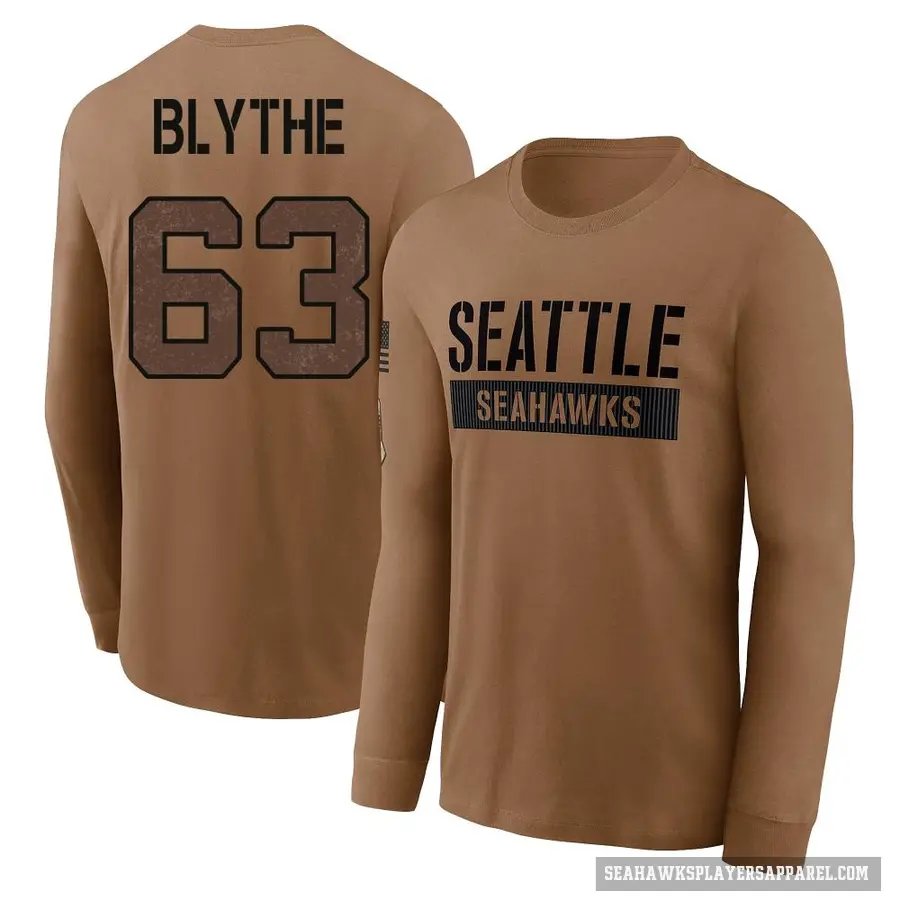 Men's ＃63 Austin Blythe Seattle Seahawks Brown 2023 Salute To Service Long Sleeve T-Shirt