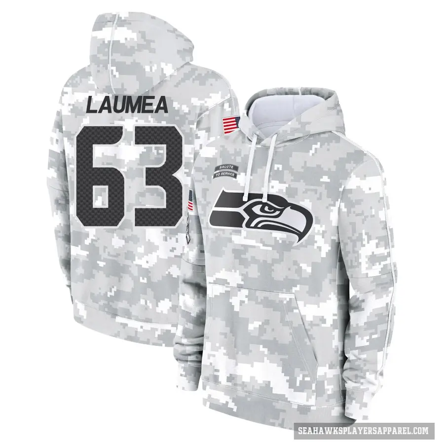 Men's ＃63 Sataoa Laumea Seattle Seahawks Arctic Camo 2024 Salute to Service Club Fleece Pullover Hoodie