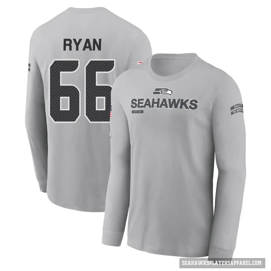 Men's ＃66 Liam Ryan Seattle Seahawks Gray 2024 Salute to Service Long Sleeve T-Shirt
