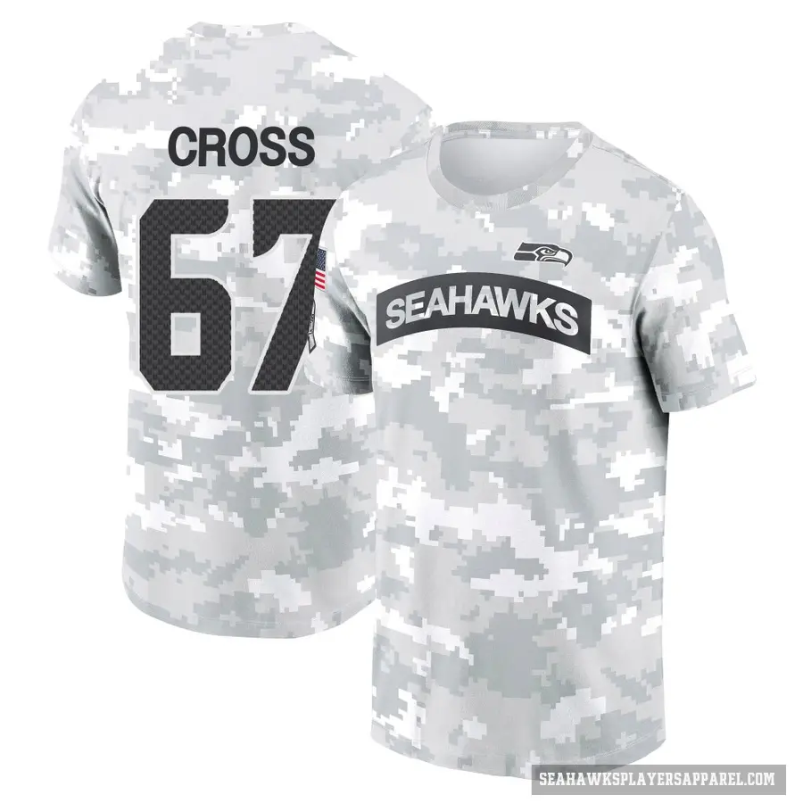 Men's ＃67 Charles Cross Seattle Seahawks Camo Arctic 2024 Salute to Service Performance T-Shirt