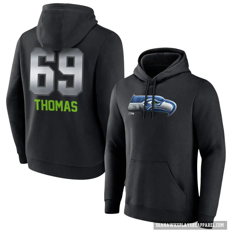Men's ＃69 Bubba Thomas Seattle Seahawks Black Midnight Mascot Pullover Hoodie
