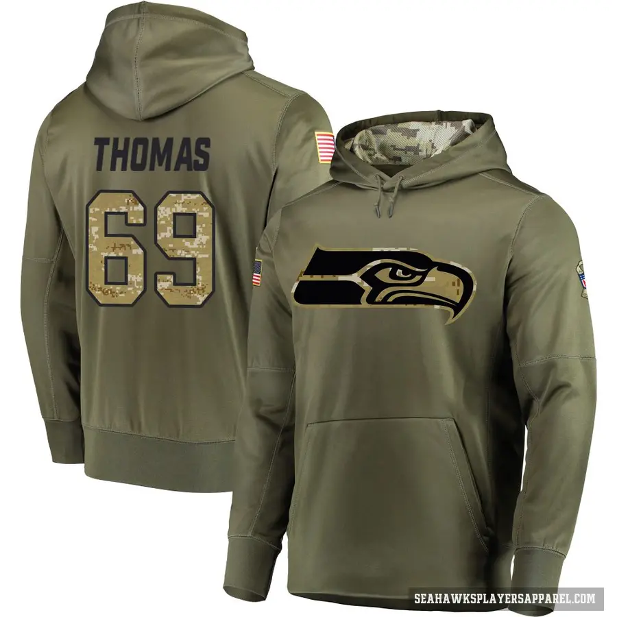 Men's ＃69 Bubba Thomas Seattle Seahawks Olive Salute to Service Pullover Hoodie