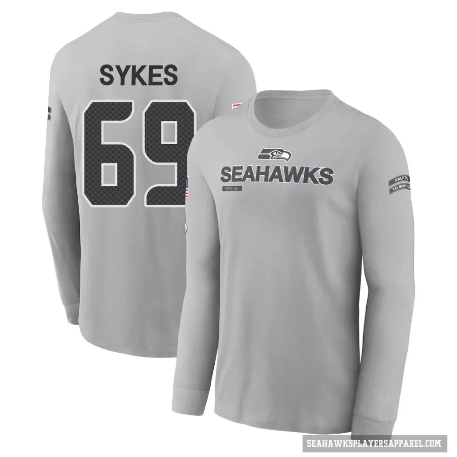 Men's ＃69 Jacob Sykes Seattle Seahawks Gray 2024 Salute to Service Long Sleeve T-Shirt