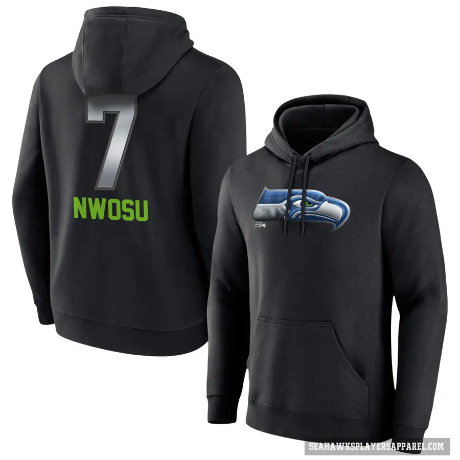 Men's ＃7 Uchenna Nwosu Seattle Seahawks Black Midnight Mascot Pullover Hoodie