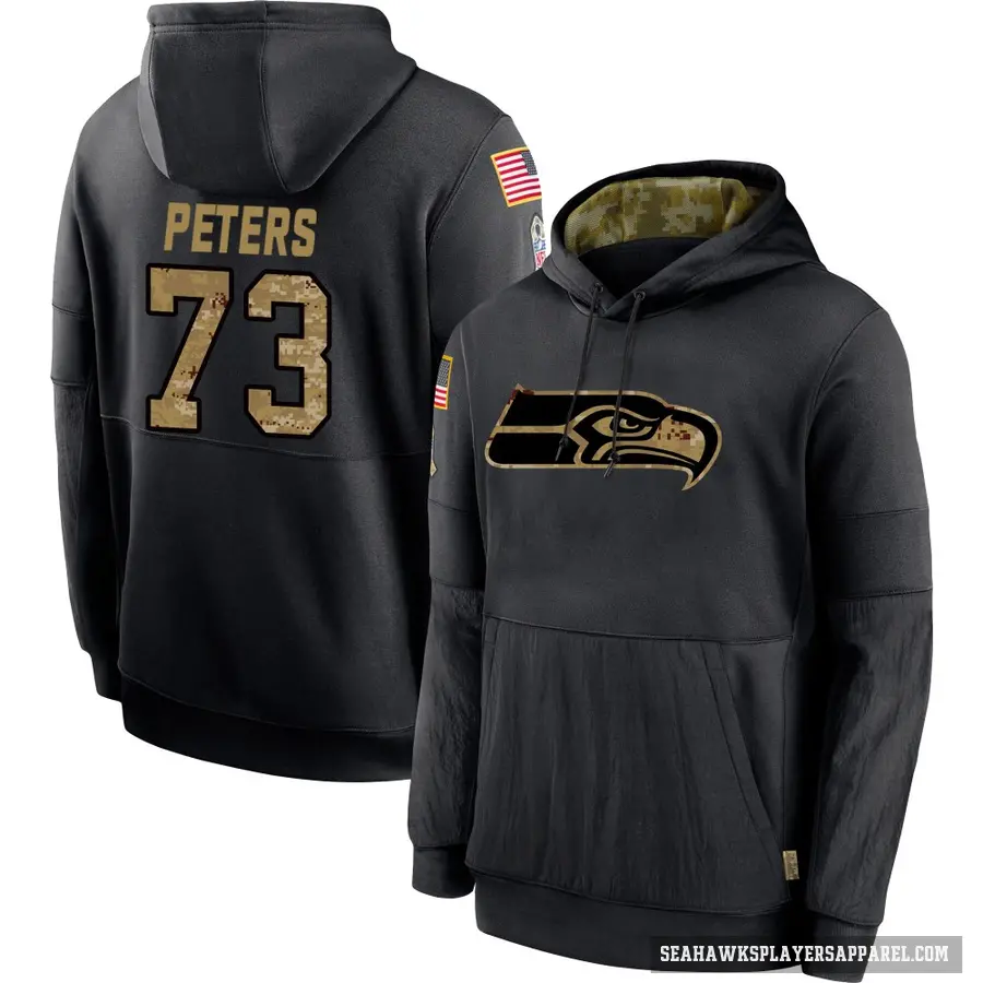 Men's ＃73 Jason Peters Seattle Seahawks Black 2020 Salute to Service Sideline Performance Pullover Hoodie