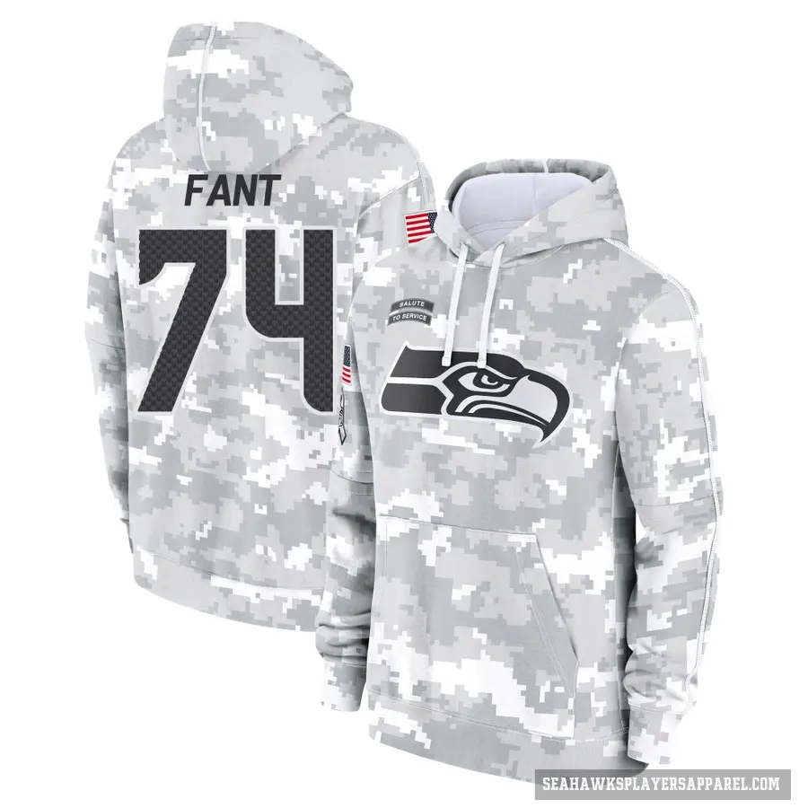 Men's ＃74 George Fant Seattle Seahawks Arctic Camo 2024 Salute to Service Club Fleece Pullover Hoodie