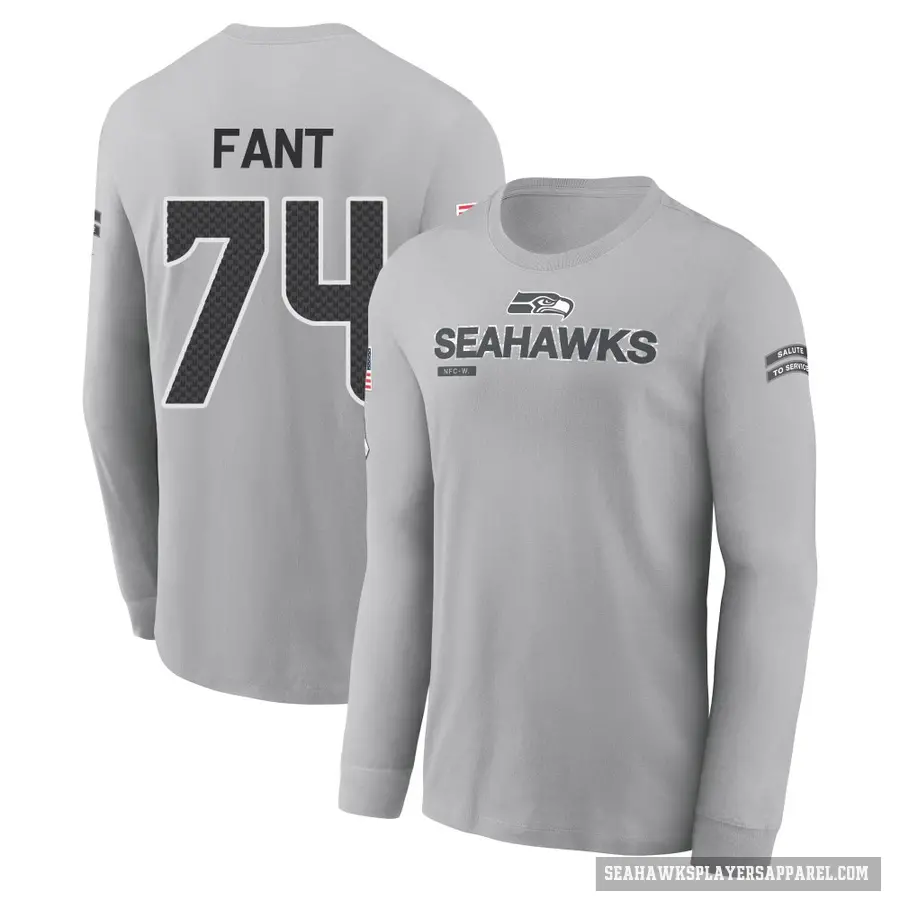 Men's ＃74 George Fant Seattle Seahawks Gray 2024 Salute to Service Long Sleeve T-Shirt