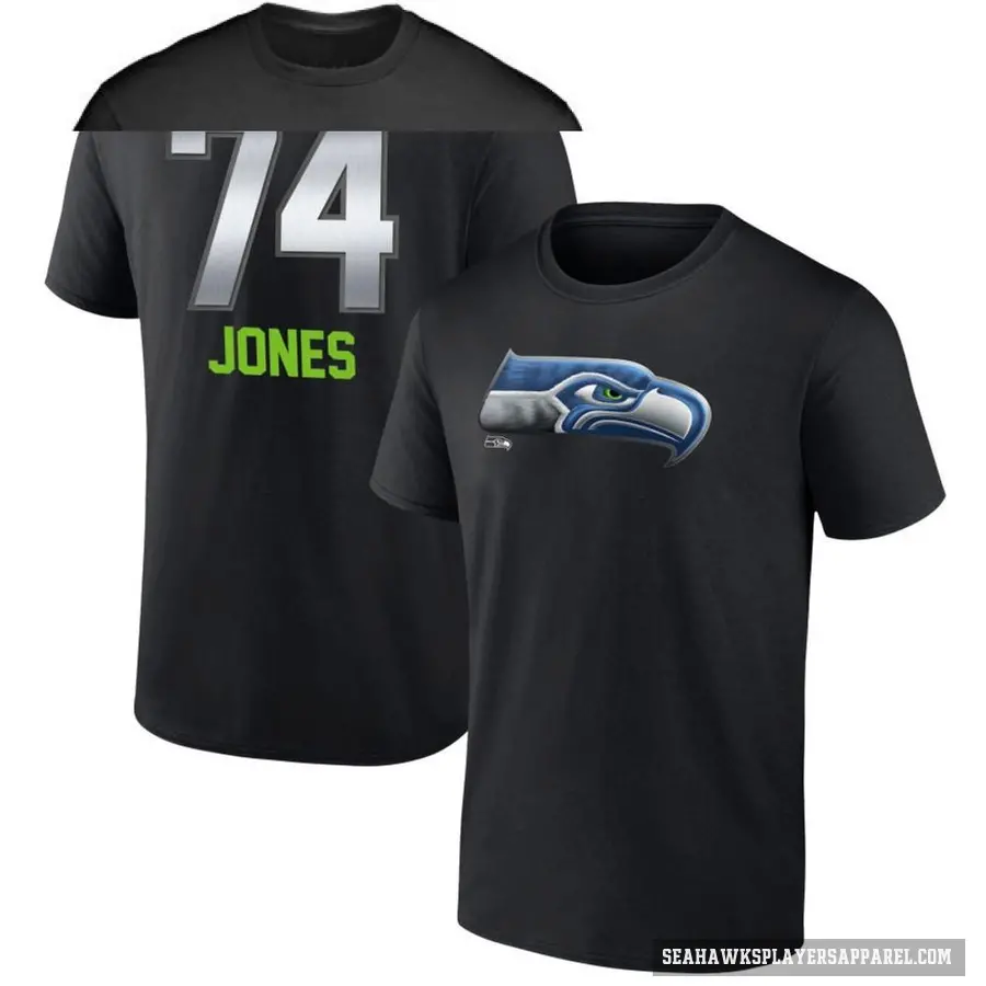 Men's ＃74 Josh Jones Seattle Seahawks Black Midnight Mascot T-Shirt