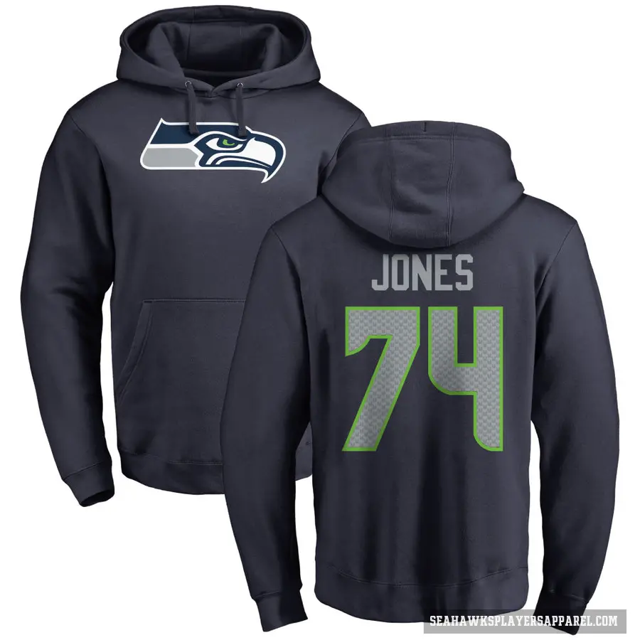 Men's ＃74 Josh Jones Seattle Seahawks Navy Pro Line Logo Pullover Hoodie