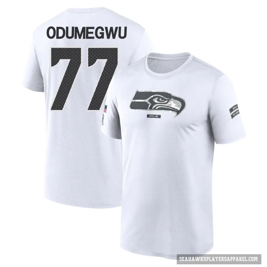 Men's ＃77 Kenneth Odumegwu Seattle Seahawks White 2024 Salute to Service Performance T-Shirt
