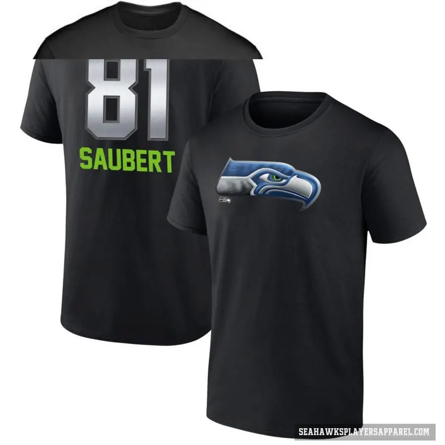 Men's ＃81 Eric Saubert Seattle Seahawks Black Midnight Mascot T-Shirt