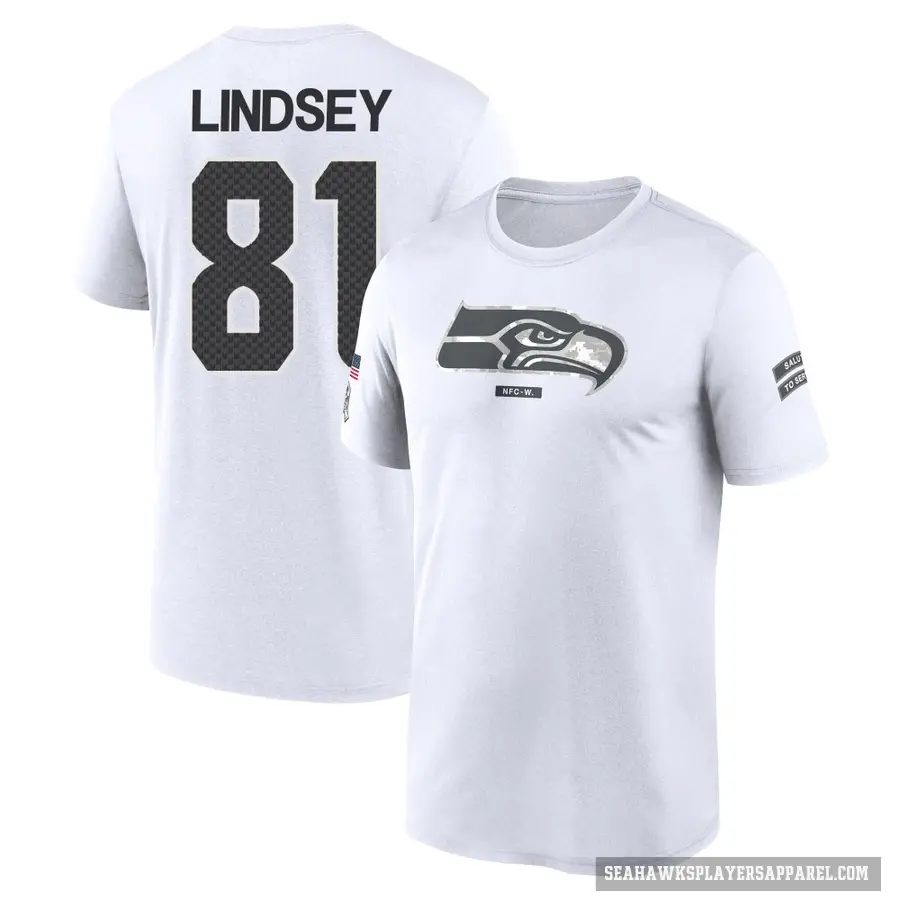 Men's ＃81 Tyjon Lindsey Seattle Seahawks White 2024 Salute to Service Performance T-Shirt