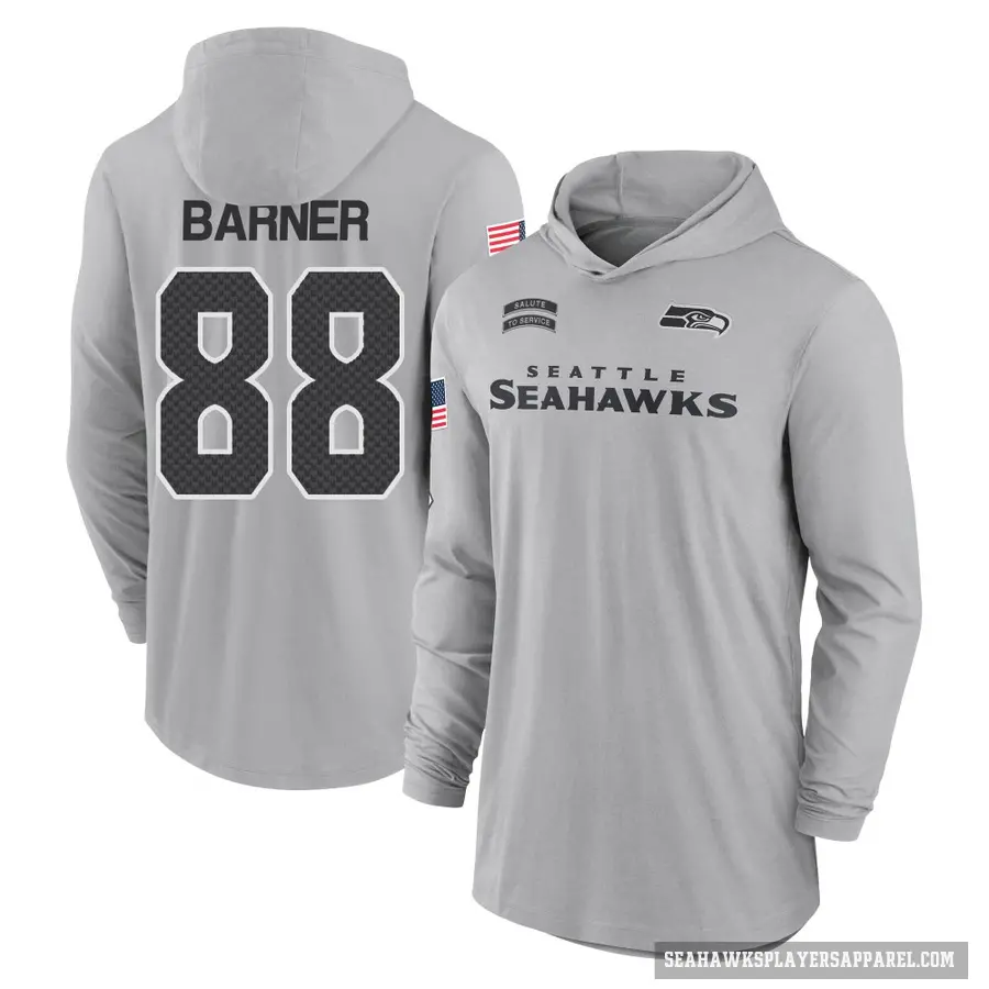 Men's ＃88 AJ Barner Seattle Seahawks Gray 2024 Salute to Service Lightweight Performance Long Sleeve Hooded T-Shirt
