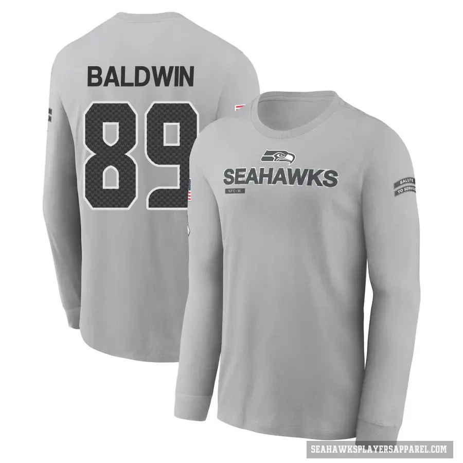 Men's ＃89 Doug Baldwin Seattle Seahawks Gray 2024 Salute to Service Long Sleeve T-Shirt