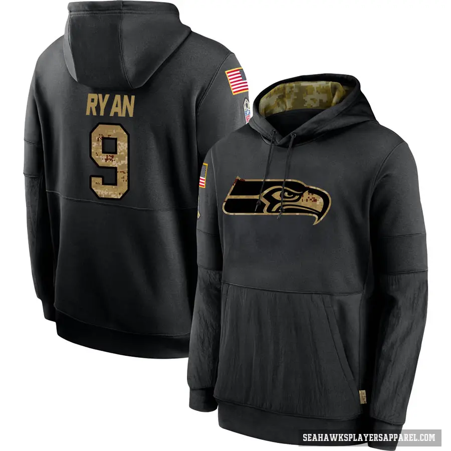 Men's ＃9 Jon Ryan Seattle Seahawks Black 2020 Salute to Service Sideline Performance Pullover Hoodie