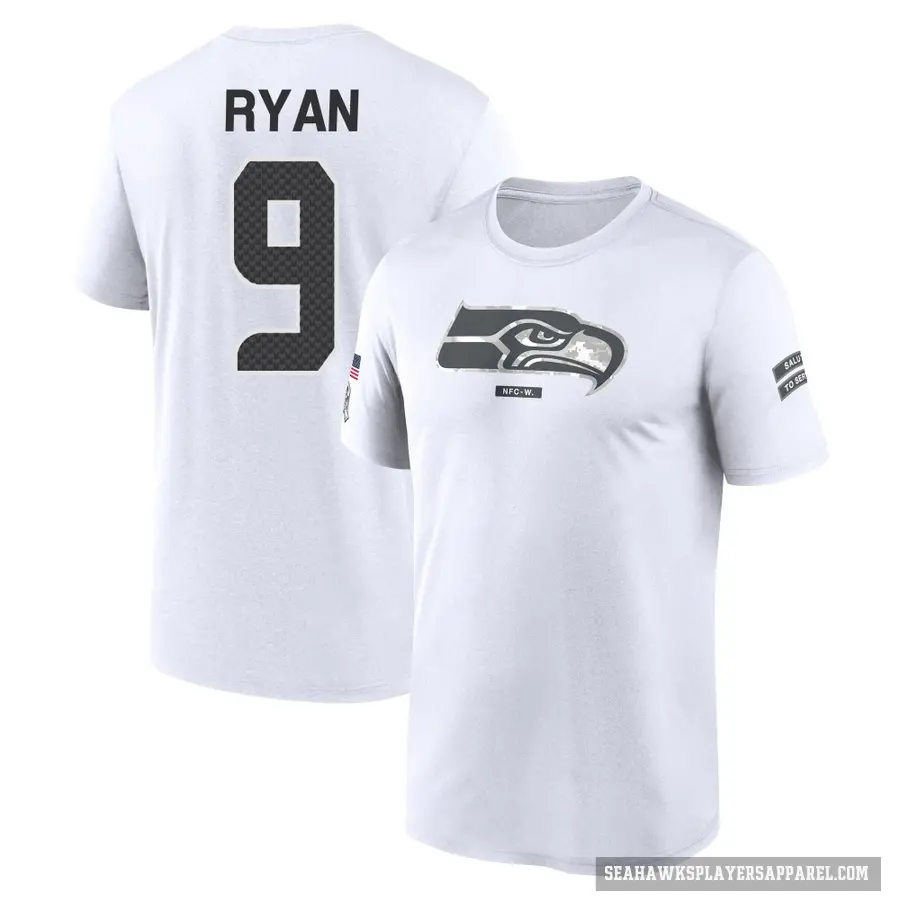 Men's ＃9 Jon Ryan Seattle Seahawks White 2024 Salute to Service Performance T-Shirt