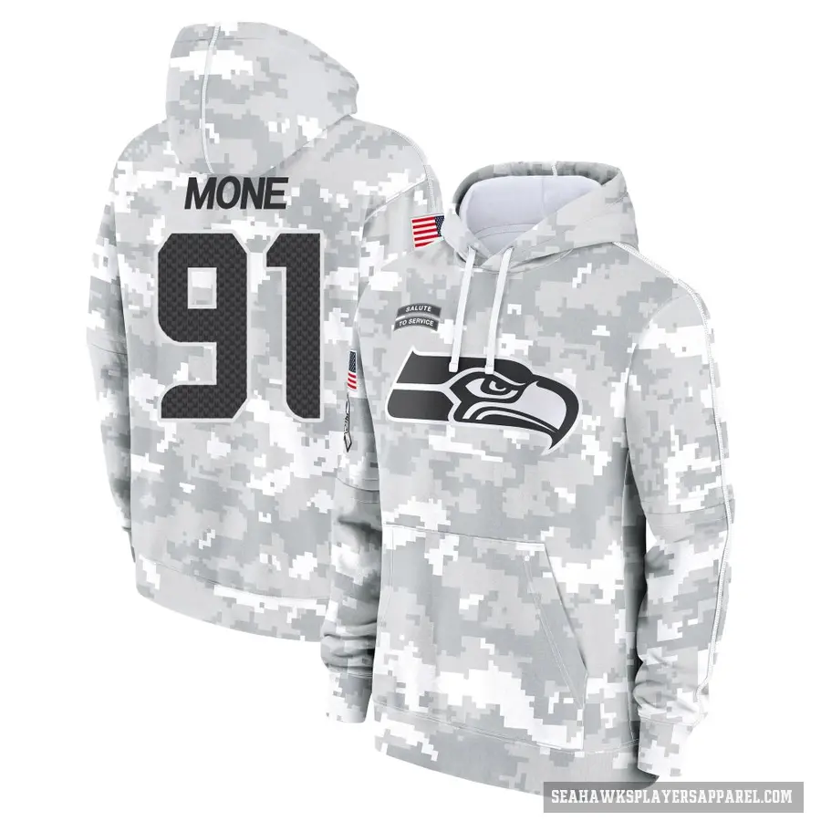 Men's ＃91 Bryan Mone Seattle Seahawks Arctic Camo 2024 Salute to Service Club Fleece Pullover Hoodie