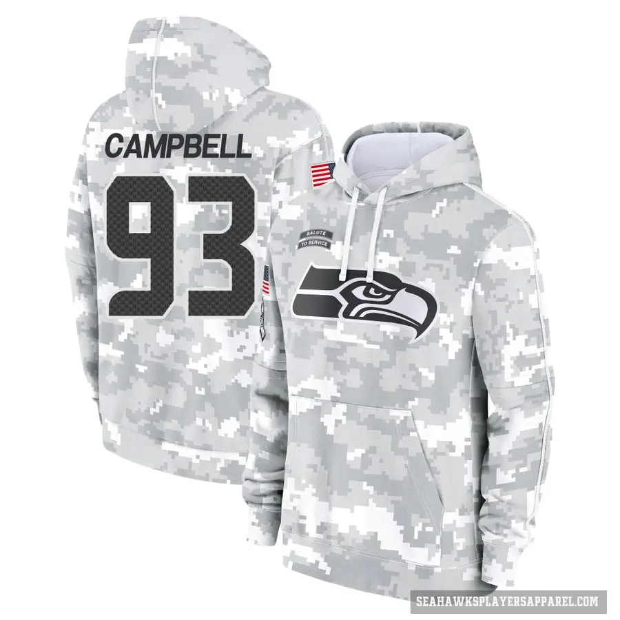 Men's ＃93 Anthony Campbell Seattle Seahawks Arctic Camo 2024 Salute to Service Club Fleece Pullover Hoodie