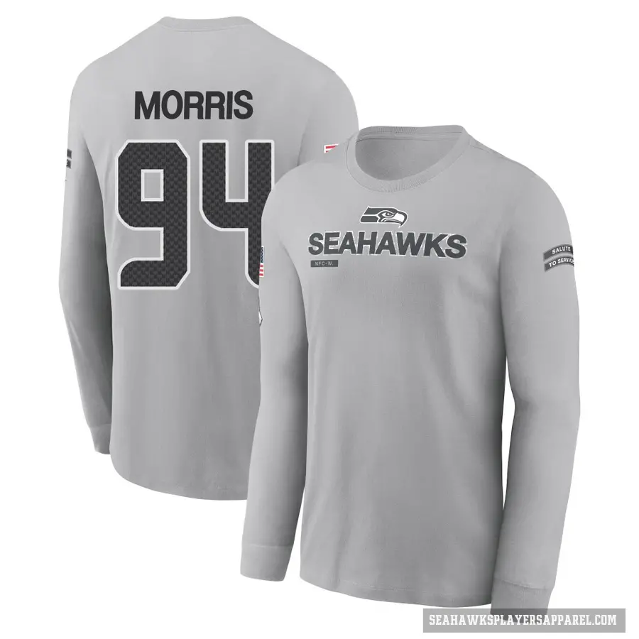 Men's ＃94 Mike Morris Seattle Seahawks Gray 2024 Salute to Service Long Sleeve T-Shirt