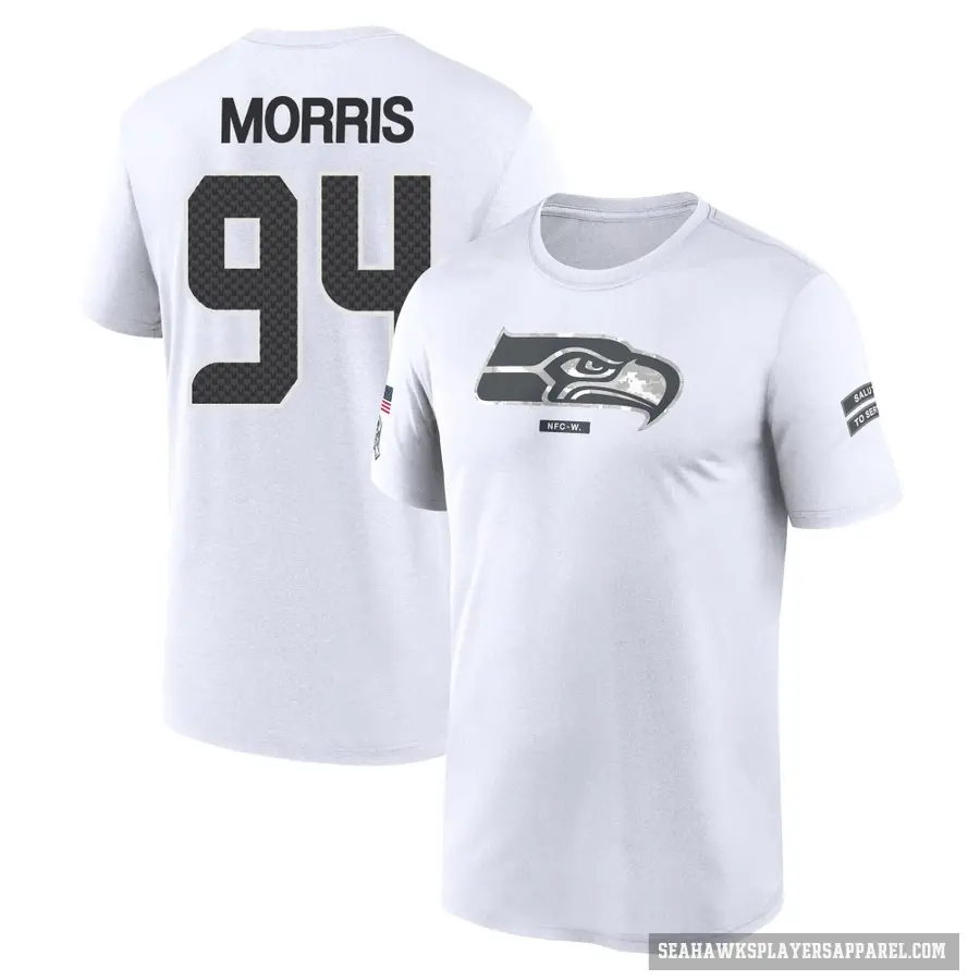 Men's ＃94 Mike Morris Seattle Seahawks White 2024 Salute to Service Performance T-Shirt