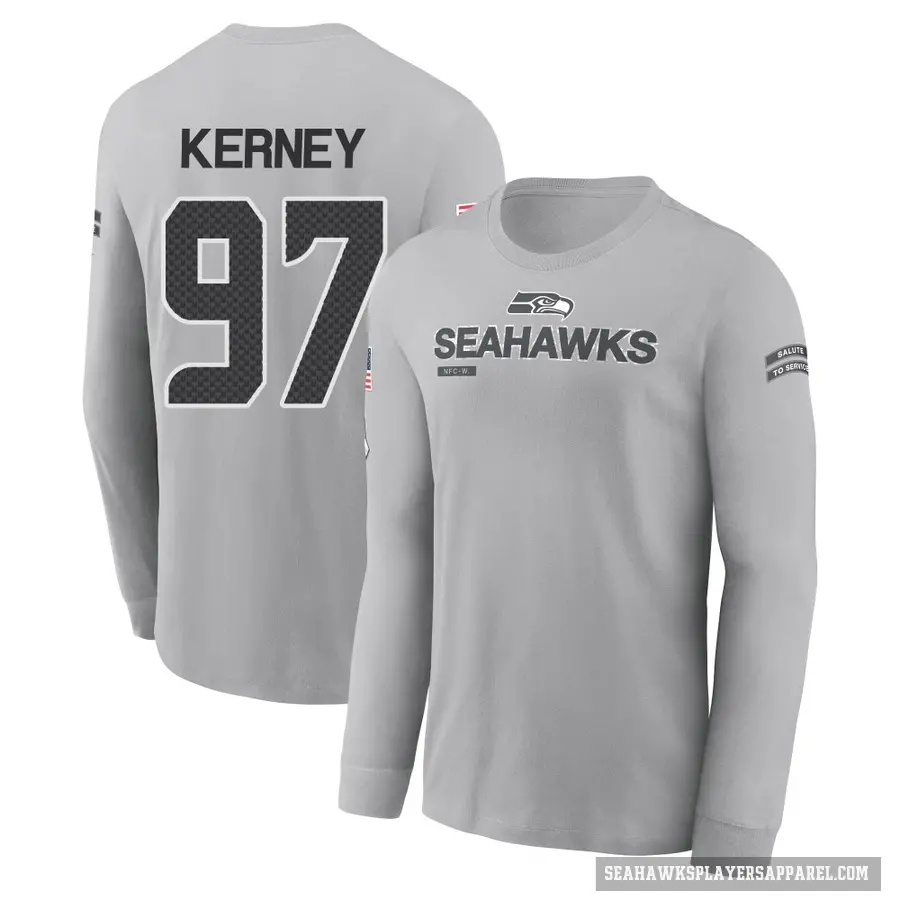 Men's ＃97 Patrick Kerney Seattle Seahawks Gray 2024 Salute to Service Long Sleeve T-Shirt